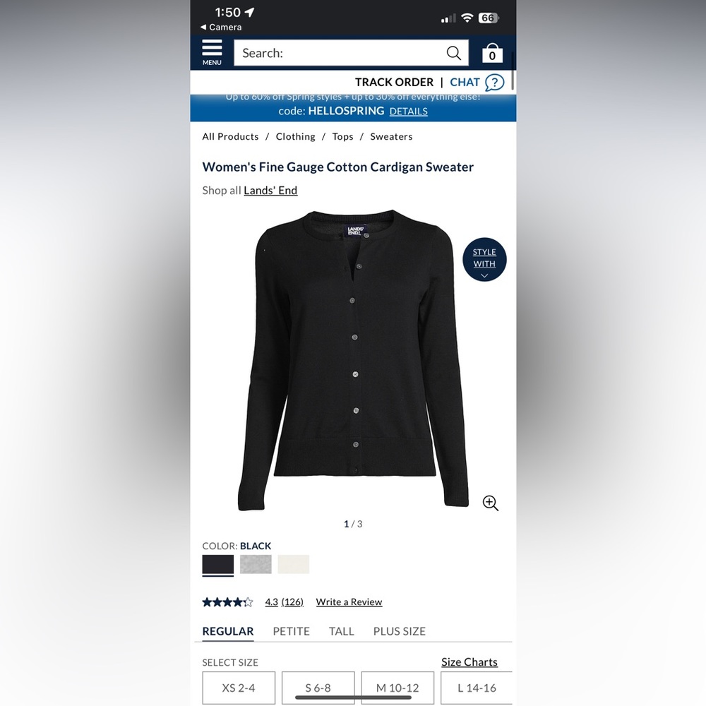 NEW WITH TAGS NWT Lands End black cotton cardigan size M